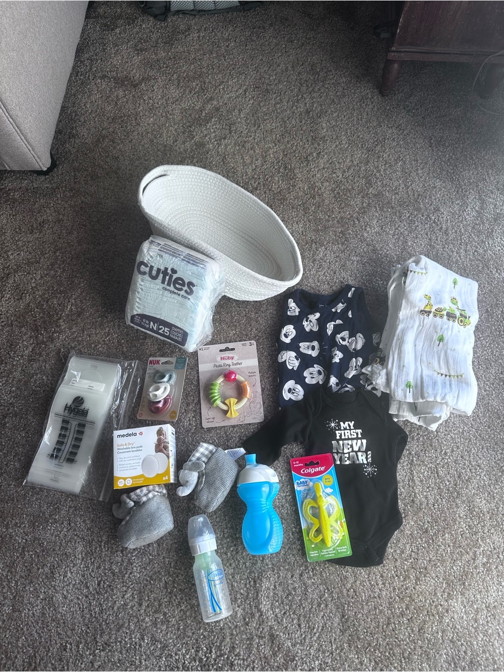 White Baby Essentials Gift Set with Black Onesie